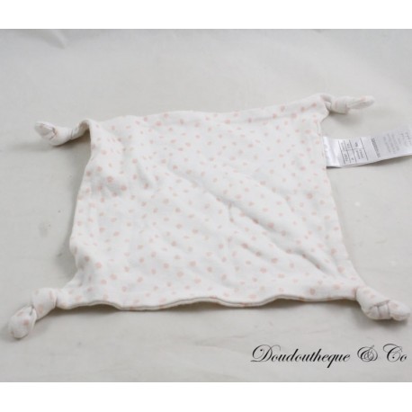VERTBAUDET quadratisches flaches Kuscheltier weiß rosa Muster VERTBAUDET quadratisches flaches Kuscheltier weiß rosa Muster