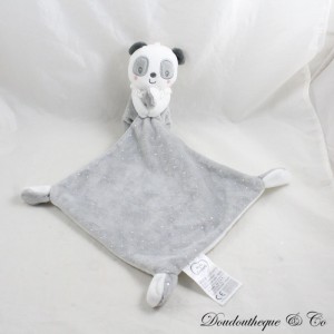 Panda Einstecktuch Kuscheltier MOTS D'ENFANTS grau weiß mit silbernen Polka Dots Leclerc