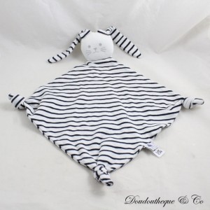 Flaches Kaninchen Kuscheltier PETIT BATEAU gestreift marineblau und weiß Diamant 36 cm