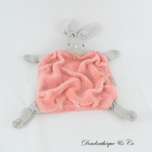 Doudou plat lapin KALOO plume corail 4 noeuds tissus 24 cm