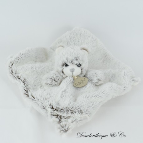 Flat bear cuddly toy BABY NAT' Les Flocons mottled brown grey nose 22 cm BN051