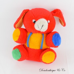Hund Plüsch NO MARK Sitzend Rot Blau Riemen Vintage 23 cm