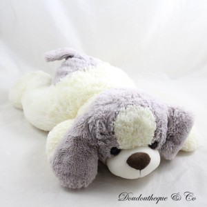 GIPSY Hund Plüsch länglich grau weiß creme lange Haare 42 cm