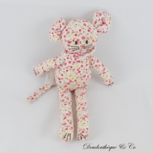 Maus Kuscheltier PETIT BATEAU bedruckt floral neon pink Kragenstoffe 28 cm