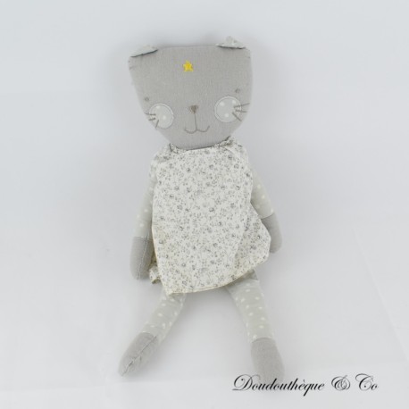 Stoffkatze ATMOSPHERA grau gelb Stern Blumenkleid 34 cm Stoffkatze ATMOSPHERA grau gelb Stern Blumenkleid 34 cm
