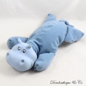 Vintage Nilpferd Plüsch BANDAÏ Blau Weichplastikkopf 22 cm