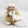 Mini Teddybär BUKOWSKI Beige Kissen und Blumen Nachtmütze 16 cm