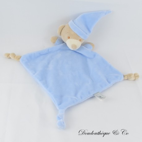 SNUGGLE BABY Bär Flache Decke Blau Beige Diamant 40 cm