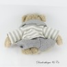 Peluche ours LOUISE MANSEN robe grise gilet gris et blanc 26 cm