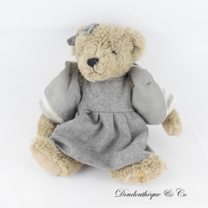 Stoffbär LOUISE MANSEN graues Kleid graue und weiße Weste 26 cm