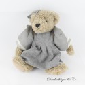 Stoffbär LOUISE MANSEN graues Kleid graue und weiße Weste 26 cm