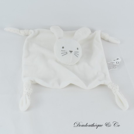 MONOPRIX Hase flaches Kuscheltier weiß grau Sterne 4 Knoten 22 cm