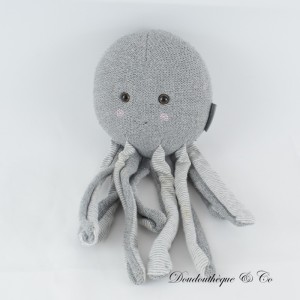 Grauer Oktopus-Plüsch VERTBAUDET mit gestreiften Tentakeln in Eselsgrün 25 cm