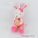 Musikalisches Stoffkaninchen TEX BABY Eulenkleid und Schleife Rosa 29 cm