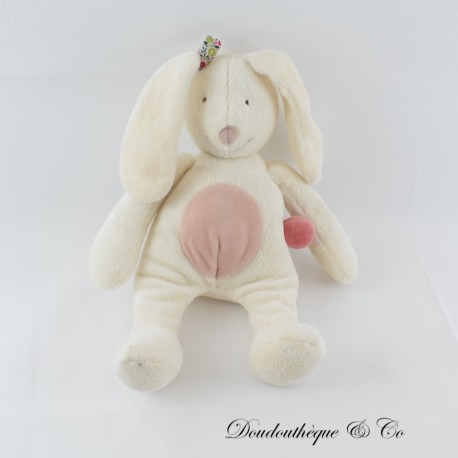 MOULIN ROTY Musical Kaninchen Plüsch Heidelbeere & Kapuzinerkresse Weiß und Rosa 33 cm