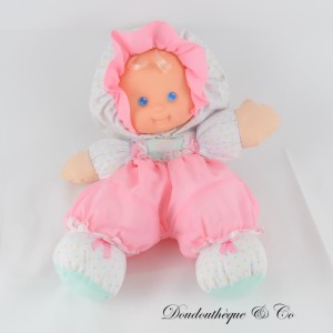 PREZZO FISHER di vintage 1990 Puffalumps bambini bambola Silicone testa bionda con occhi azzurri rosa tessuti 38 cm