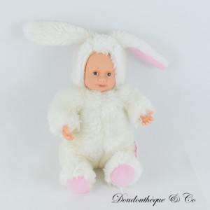 Baby Kaninchen Puppe ANNE GEDDES Weiß Rosa Braun Augen Baby Hasen 23 cm