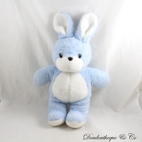 Vintage Stoffhase Teddybär Blau Weiß Plastikaugen 38 cm