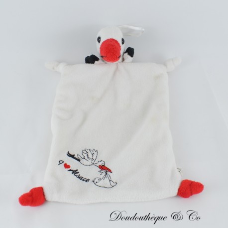Flaches Kuscheltier Storch Elsass weiß schwarz 4 Knoten 28 cm Flaches Kuscheltier Storch Elsass weiß schwarz 4 Knoten 28 cm