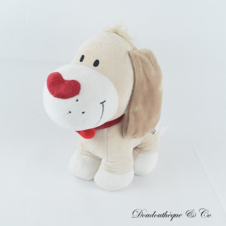 Hundeplüsch OHNE MARKE Beige und Rot Nase und sitzendes Herzhalsband 28 cm