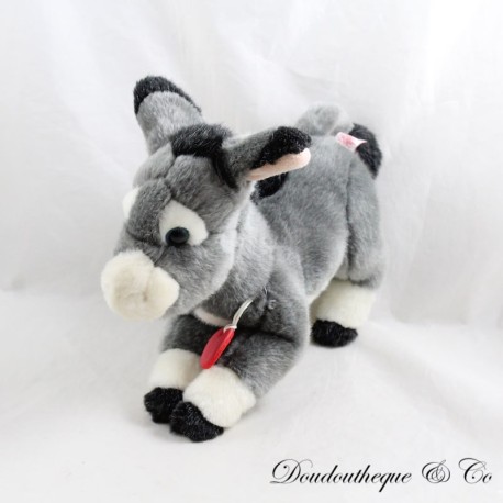 Peluche âne TRUDI gris noir médaillon rouge Peluche âne TRUDI gris noir médaillon rouge