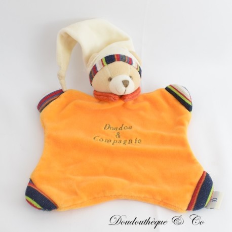 DOUDOU ET COMPAGNIE orangefarbener beiger Hut Bär flaches Kuscheltier 22 cm DOUDOU ET COMPAGNIE orangefarbener beiger Hut Bär flaches Kuscheltier 22 cm