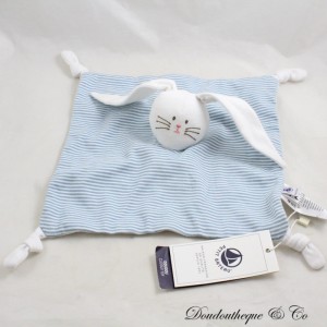 Flache Hasendecke PETIT BATEAU gestreift blau weiß 4 geknotete Ecken Stoffe 22 cm