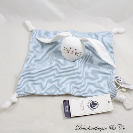 Flache Hasendecke PETIT BATEAU gestreift blau weiß 4 geknotete Ecken Stoffe 22 cm Flache Hasendecke PETIT BATEAU gestreift blau weiß 4 geknotete Ecken Stoffe 22 cm