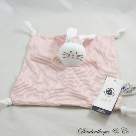 Flaches Kaninchen Kuscheltier PETIT BATEAU Gestreifte Milleraies rosa weiß 4 geknüpfte Ecken Stoffe 22 cm Flaches Kaninchen Kuscheltier PETIT BATEAU Gestreifte Milleraies rosa weiß 4 geknüpfte Ecken Stoffe 22 cm