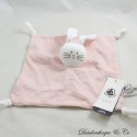 Flaches Kaninchen Kuscheltier PETIT BATEAU Gestreifte Milleraies rosa weiß 4 geknüpfte Ecken Stoffe 22 cm
