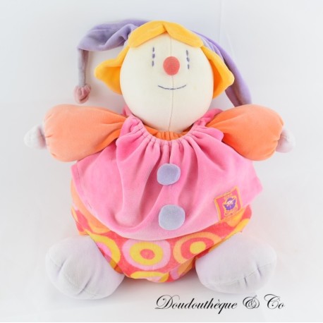Gino MOULIN ROTY rosa lila Glocke Clown Plüschtier 27 cm Gino MOULIN ROTY rosa lila Glocke Clown Plüschtier 27 cm