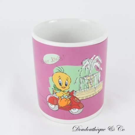 Kanarischer Becher Titi Warner Bros Looney Tunes Titi in Italien Brunnen und Vespa Becher 10 cm