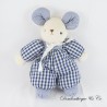 Vintage Maus Teddybär Plüsch in Blau und Weiß Plaid 47 cm