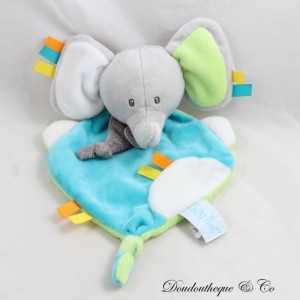 Flaches Elefanten-Kuscheltier BABY NAT' Les copains gris bleu vert 26 cm