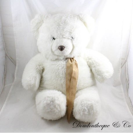 Large plush white bear brown satin ribbon Large plush white bear brown satin ribbon