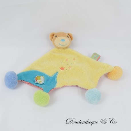 KALOO Bliss Flacher Bär Pompon Pompon Gelb Blau Sterne 25 cm