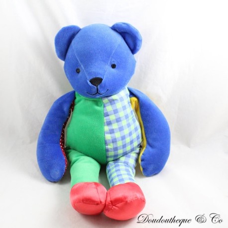 Vintage Teddybär BERCHET Blau Grün Gelb Rot Magnetische Füße 43 cm Vintage Teddybär BERCHET Blau Grün Gelb Rot Magnetische Füße 43 cm