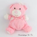 Teddybär SANS MARQUE Vintage Overall in Rosa und Weiß 28 cm