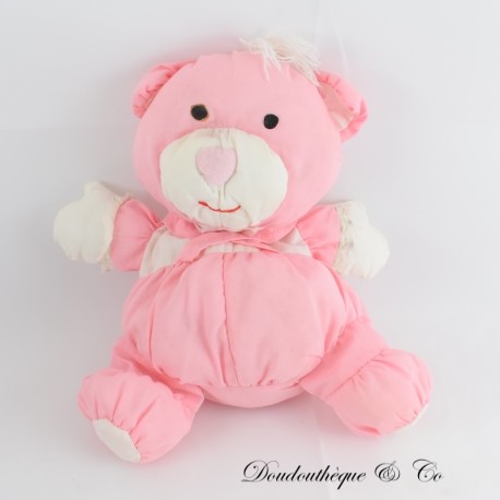 Teddybär SANS MARQUE Vintage Overall in Rosa und Weiß 28 cm Teddybär SANS MARQUE Vintage Overall in Rosa und Weiß 28 cm
