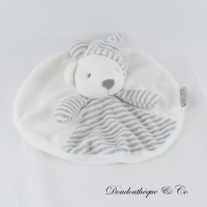 SOFTUFE runder Bär flaches Kuscheltier weiß und grau 22 cm