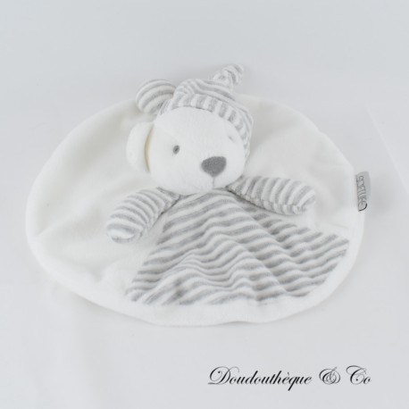 SOFTUFE runder Bär flaches Kuscheltier weiß und grau 22 cm SOFTUFE runder Bär flaches Kuscheltier weiß und grau 22 cm