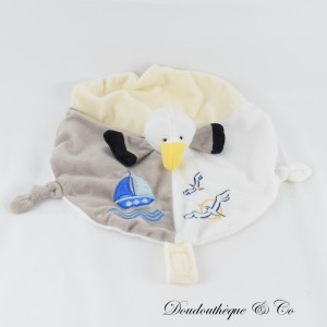 Flaches Kuscheltier Storch RODADOU RODA rund grau weiß Boot und Möwe 30 cm