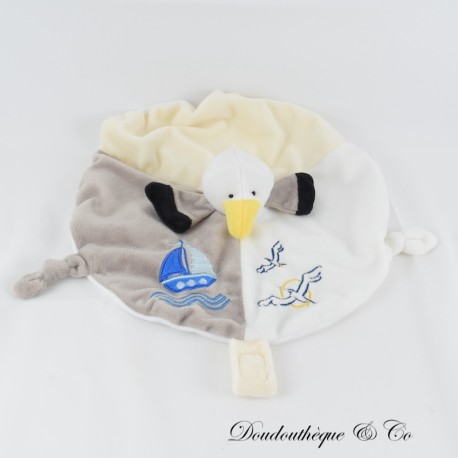 Flaches Kuscheltier Storch RODADOU RODA rund grau weiß Boot und Möwe 30 cm Flaches Kuscheltier Storch RODADOU RODA rund grau weiß Boot und Möwe 30 cm