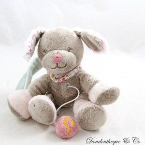 Musikalischer Plüsch Lali Hund NATTOU Iris und Lali grau rosa geblümtes Bandana Musiknote 18 cm