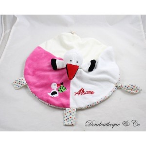 Storch Flache Decke RODADOU RODA Alsace Runde Rosa Weiß Schnullerclip 30 cm