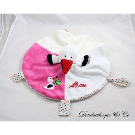 Storch Flache Decke RODADOU RODA Alsace Runde Rosa Weiß Schnullerclip 30 cm Storch Flache Decke RODADOU RODA Alsace Runde Rosa Weiß Schnullerclip 30 cm
