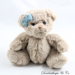 Teddybär BUKOWSKI beige Schleife blaugrün an einem Ohr 15 cm