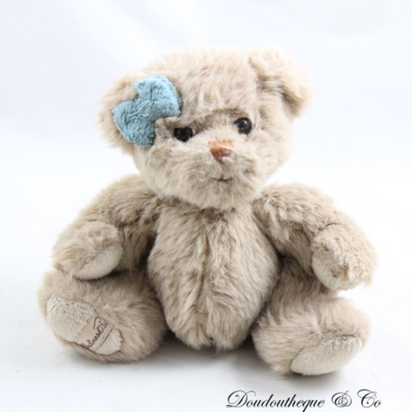 Teddybär BUKOWSKI beige Schleife blaugrün an einem Ohr 15 cm Teddybär BUKOWSKI beige Schleife blaugrün an einem Ohr 15 cm
