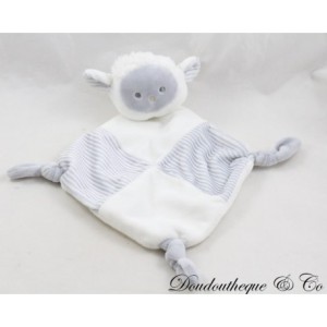 Doudou plat mouton TOM & KIDDY gris blanc losange grelot 30 cm