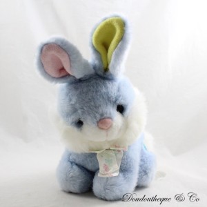 Coniglio di peluche vintage AUCHAN blu bianco cuore ricamato nota musicale 24 cm